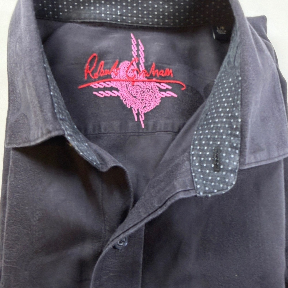 Robert‎ Graham Button Down Shirt Mens L Black Paisley Tonal Jacquard Long Sleeve